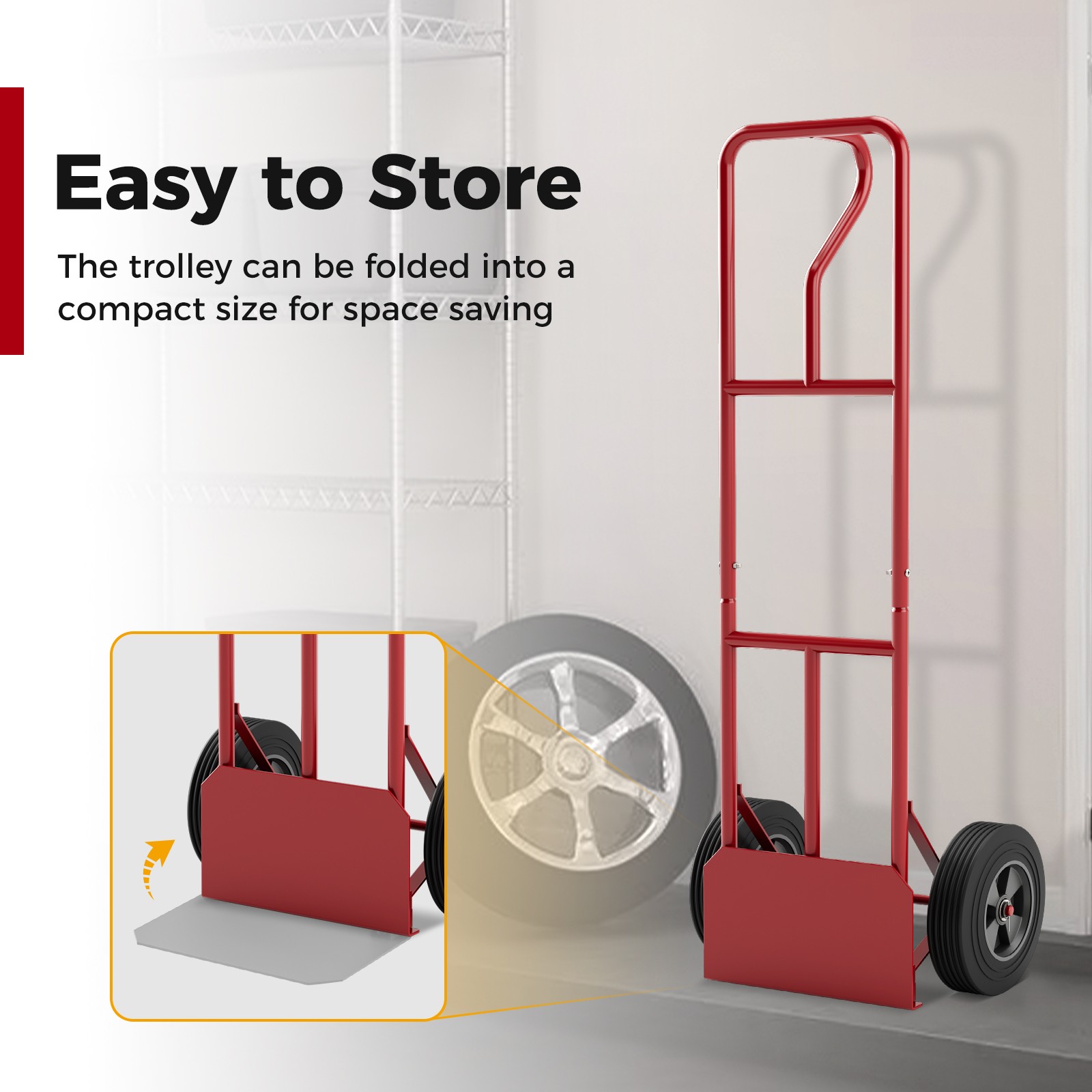Heavy-Duty Hand Truck with P-Shaped Handle for Home Warehouse Garage Red