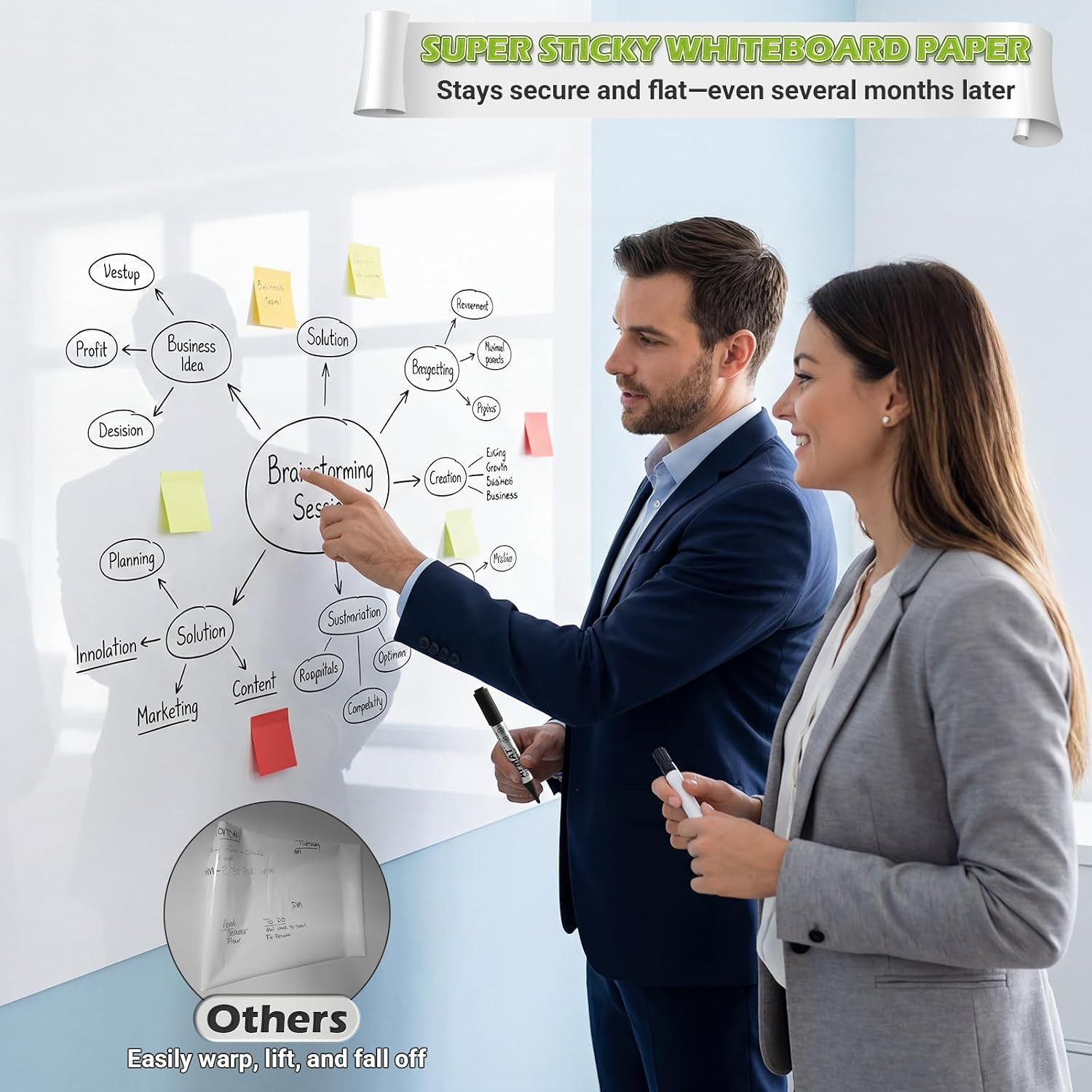 Whiteboard Sticker for Wall, 4X6Ft White Board Paper, Super Sticky Dry Erase Wal