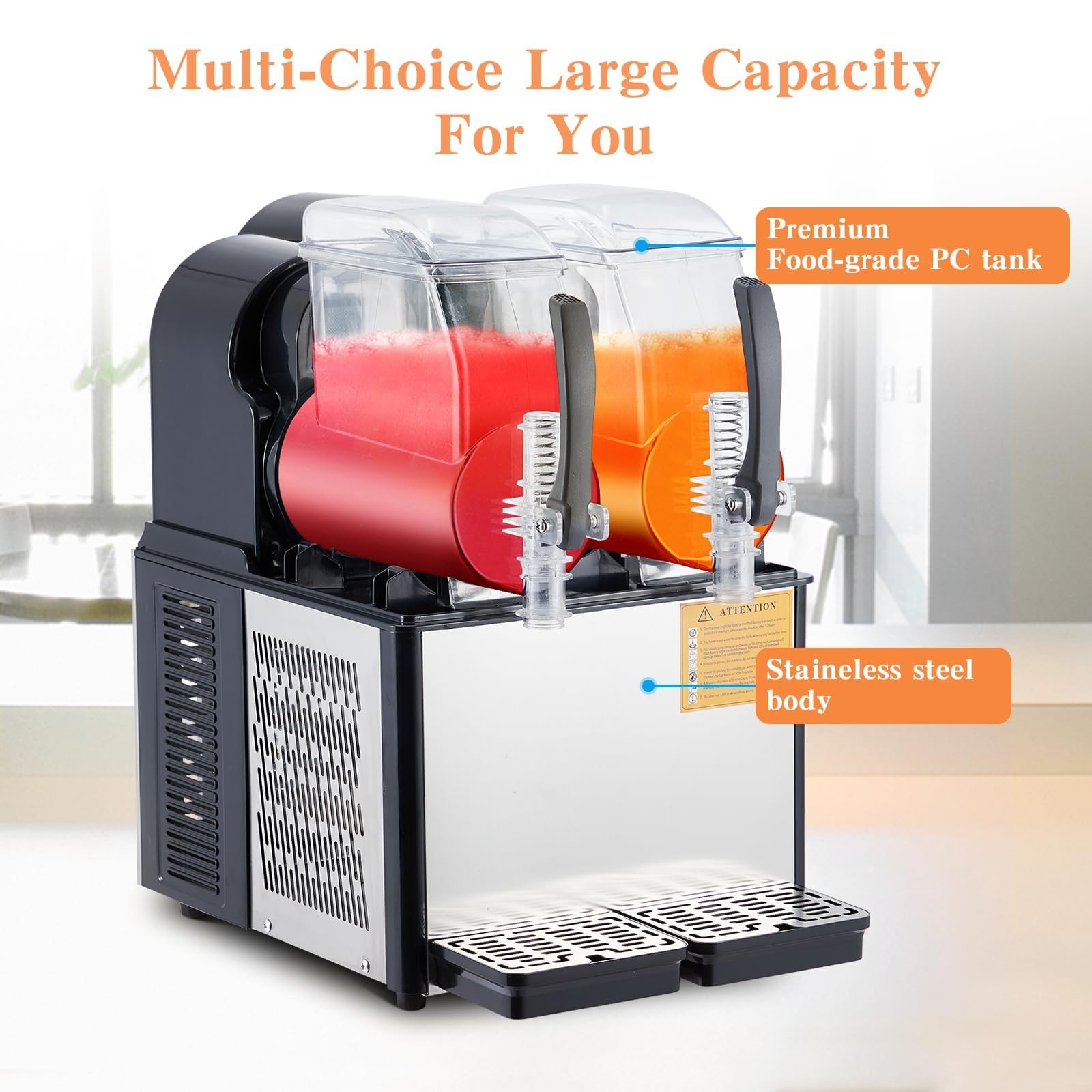 High-Capacity Dual-Tank Slushie Machine 7.2L Frozen Drink Dispenser 370W