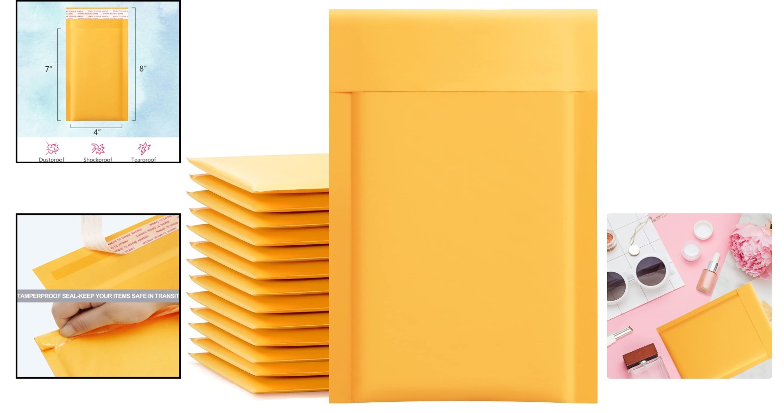 Compact Yellow Kraft Bubble Envelopes 4×8 Inch – 50 Pack for Shipping Essentials