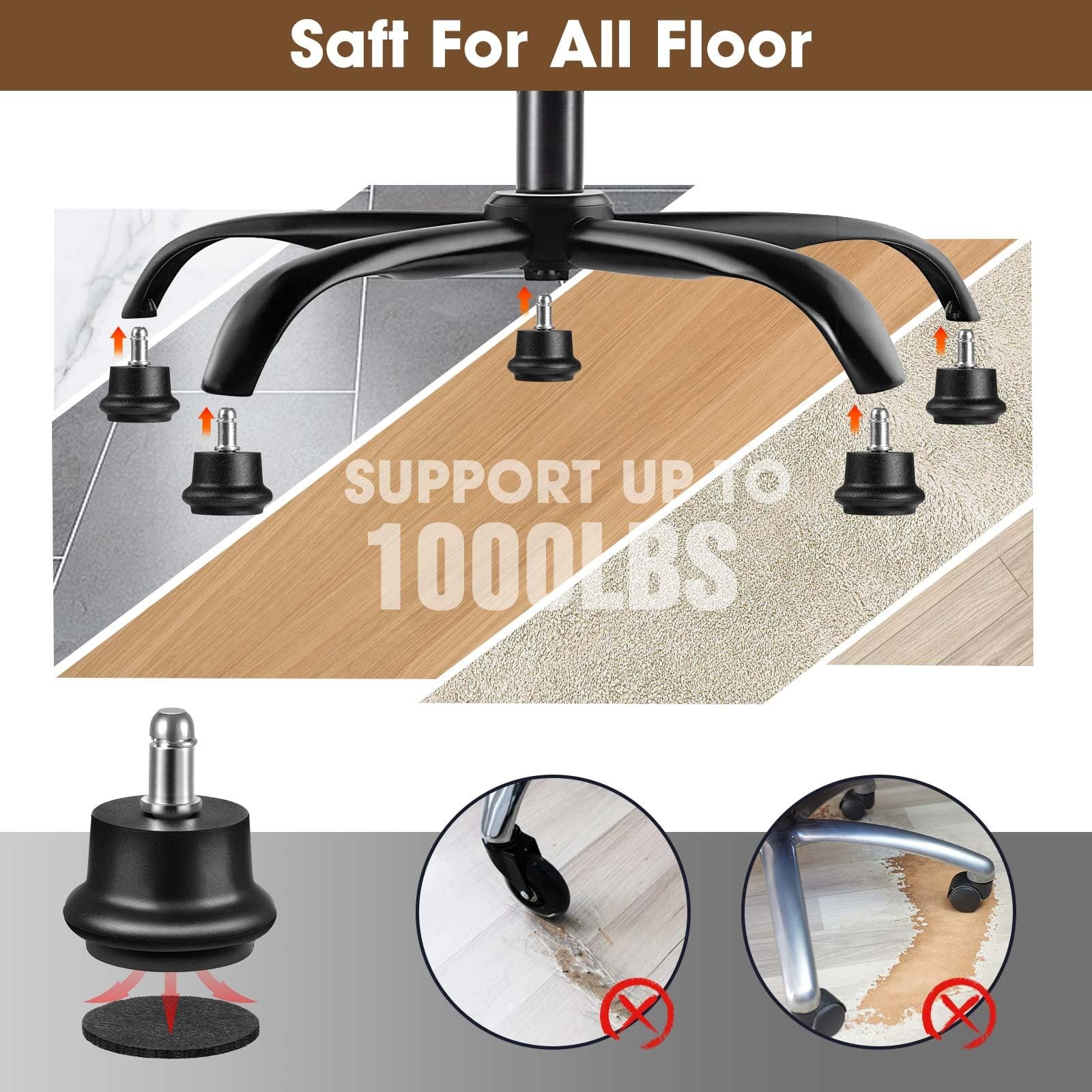 Bell Glides for Office Chair Legs Replace Wheels with Fixed Stationary Castor…