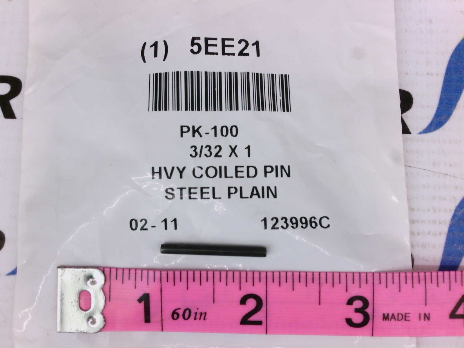 NSOP 100 pk Spirol CLD0941000HBK 3/32 X 1 Hvy Duty Coiled Pin Carbon Steel Plain