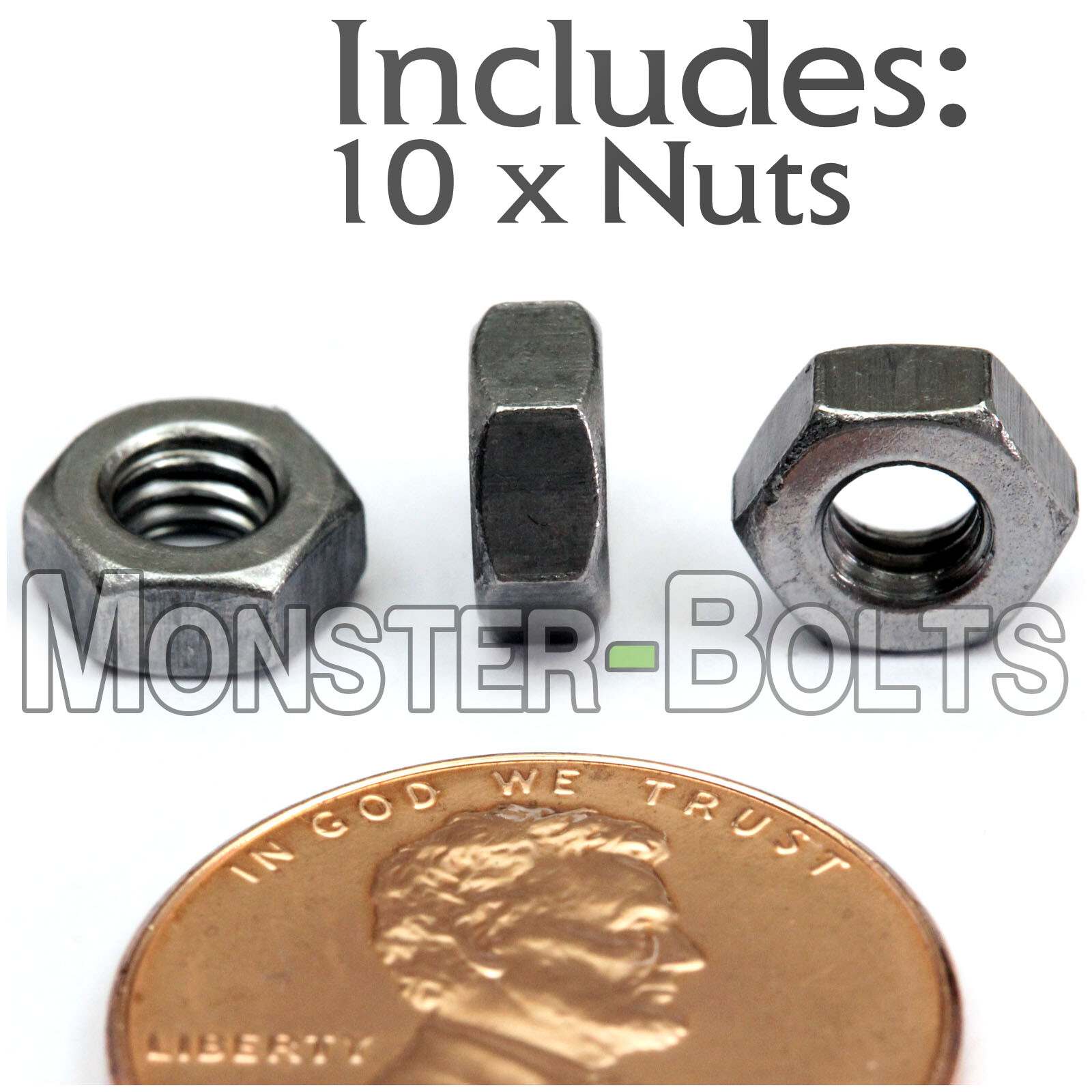 M4-0.7 / 4mm – Qty 10 – Metric Hex Nuts DIN 934 CL10 Plain Steel Coarse Thread