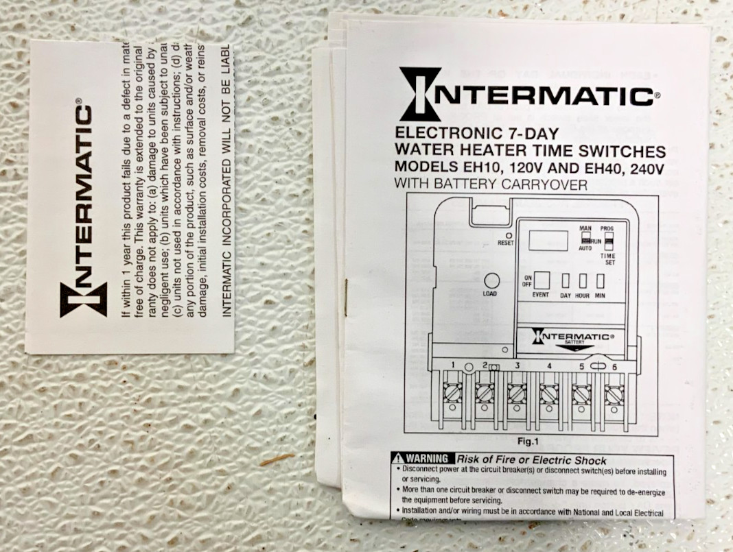 NEW Intermatic EH10 Single Phase 7 Day Electronic Water Heater Timer 45D