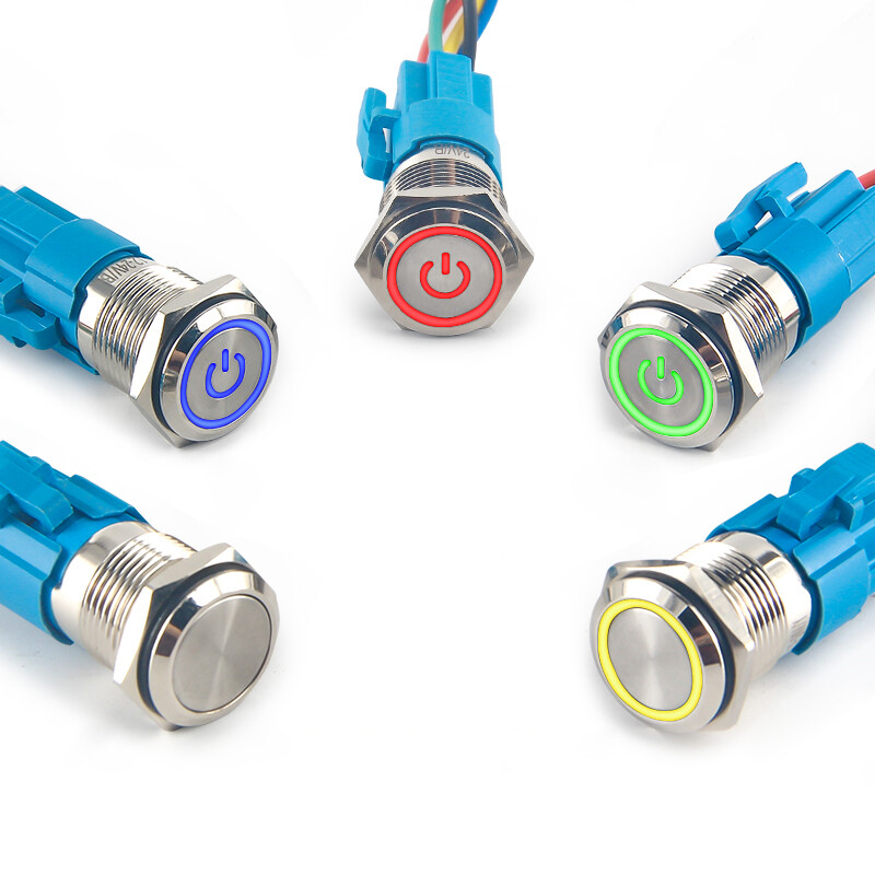 12/16/19/22mm Waterproof Momentary / Latching LED Push Button Switch Metal 3~24V
