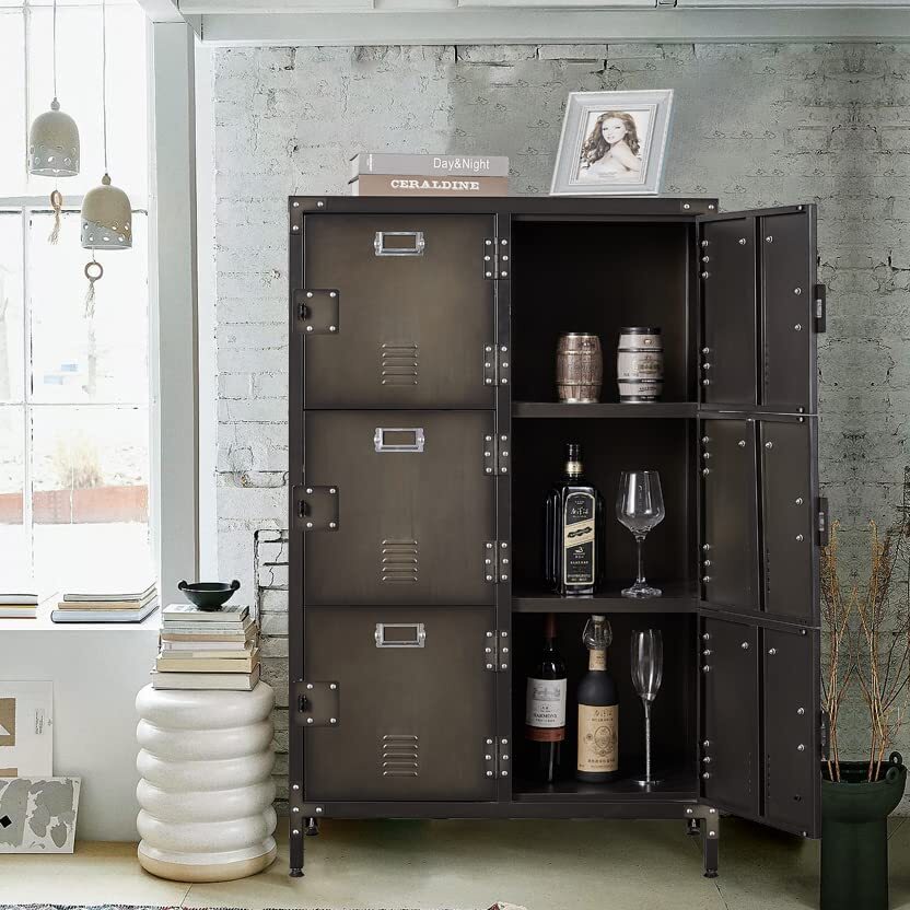 Metal Storage Cabinet Retro Style for Club Home Storage Lockers with 3/4/6 Doors
