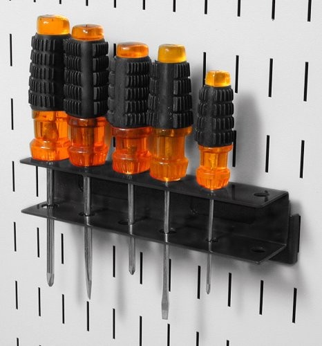 Wall Control Screwdriver Holder Bracket Slotted Metal 8in x 2in x 2in, Black