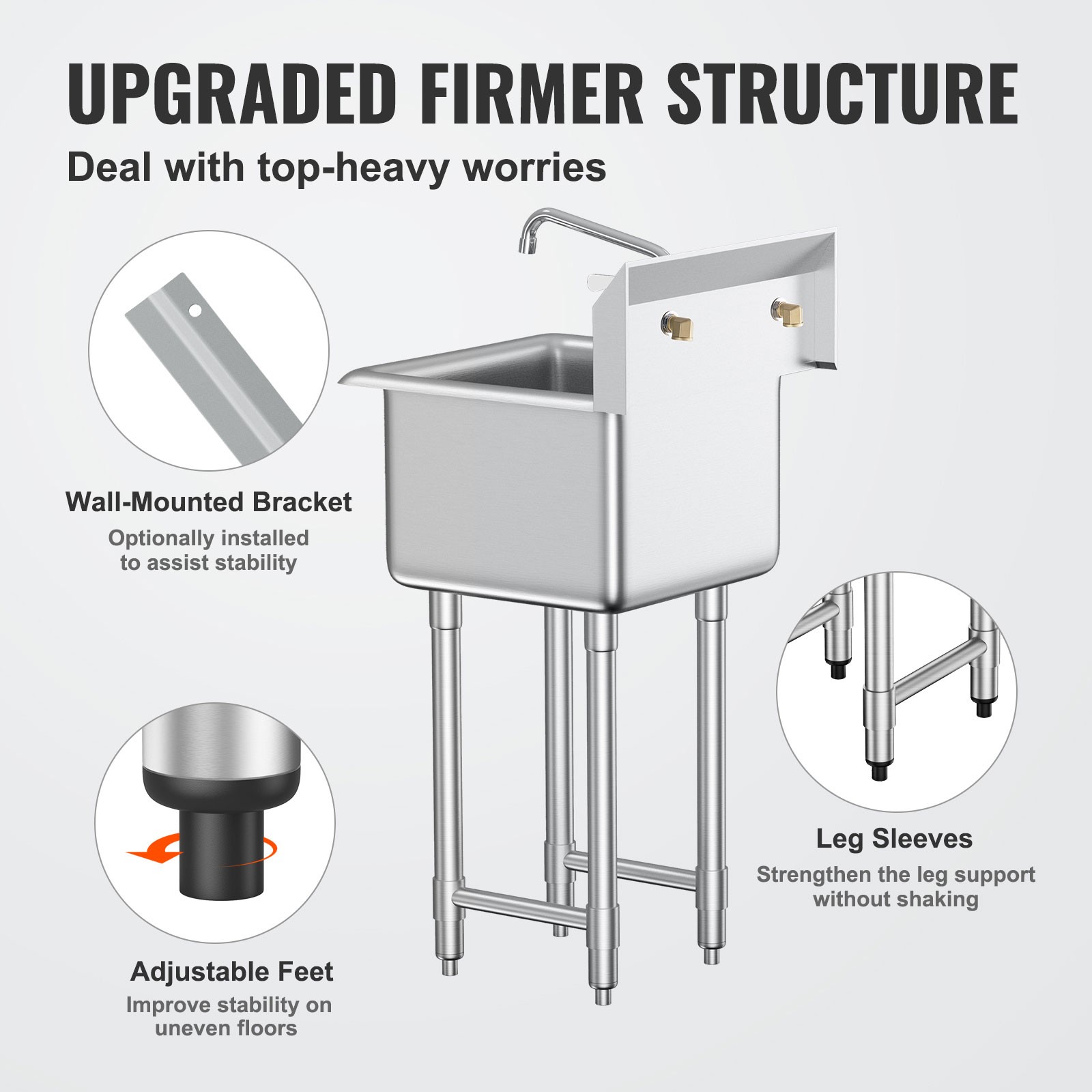 VEVOR 15″x15″ Commercial Utility & Prep Sink 1 Compartment Stainless Steel NSF