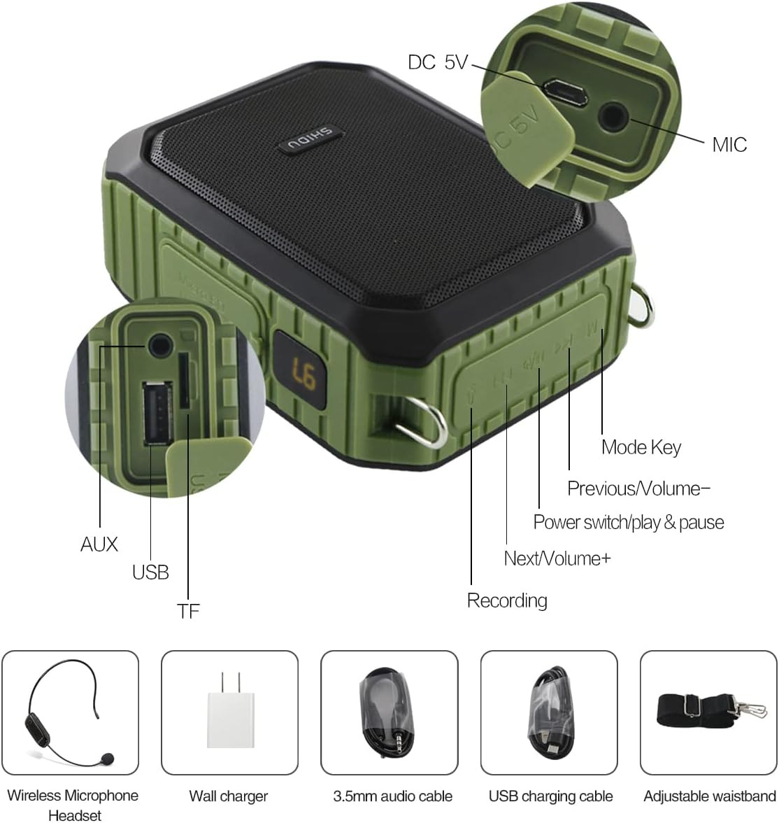 Voice Amplifier with Wireless Headset Mic – 18W 4400Mah Rechargeable Mini Pa Sys
