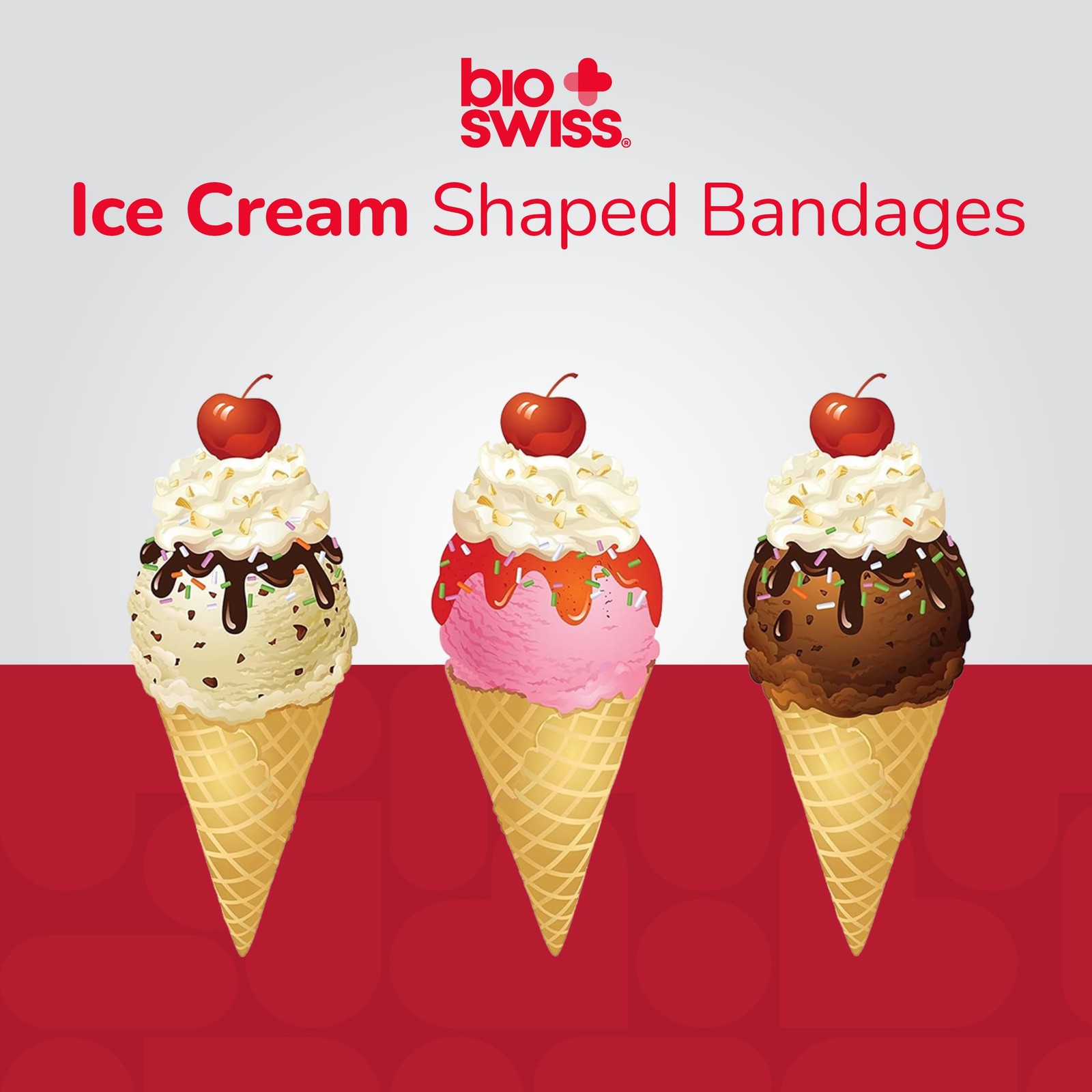 BioSwiss Bandages, Ice Cream Shaped Self Adhesive Bandage Set, Latex 50 Count