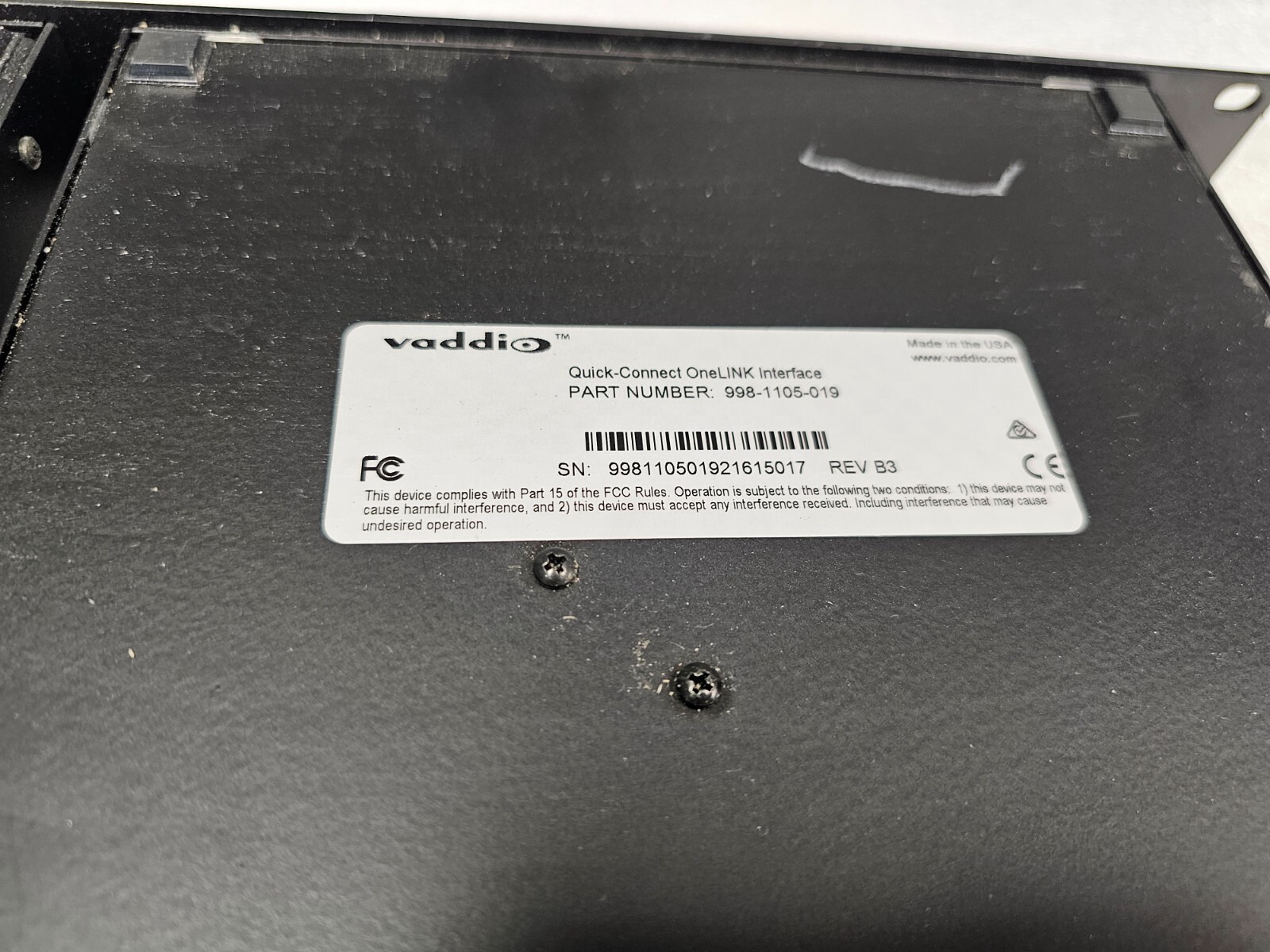 VADDIO 998-1105-019 Lot of 2 Quick-Connect OneLINK Interface With Rack Mnt No AC