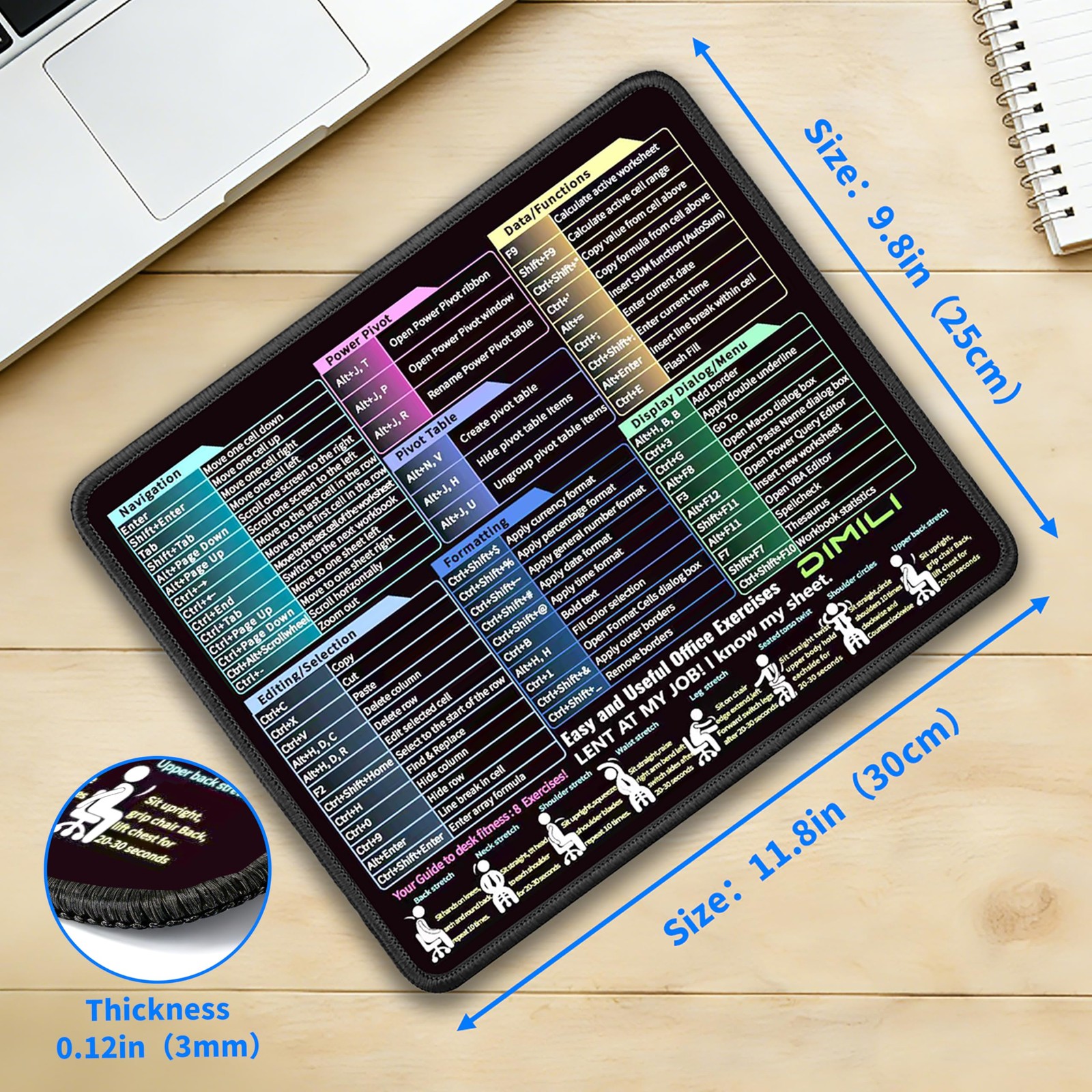 Dimili Small 11.8″x9.8″ Excel Cheat Sheet Mouse 11.8L x 9.8W inches, Black