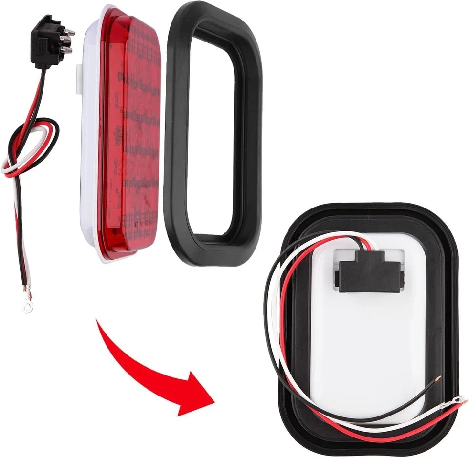6Pcs 5×3 Rectangle LED Stop/Turn/Tail/Brake & Backup 4 Red + 2 White
