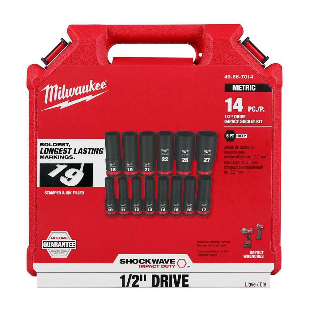 SHOCKWAVE 1/2 in. Drive Metric Deep Well 6 Point Impact Socket Set (14-Piece)