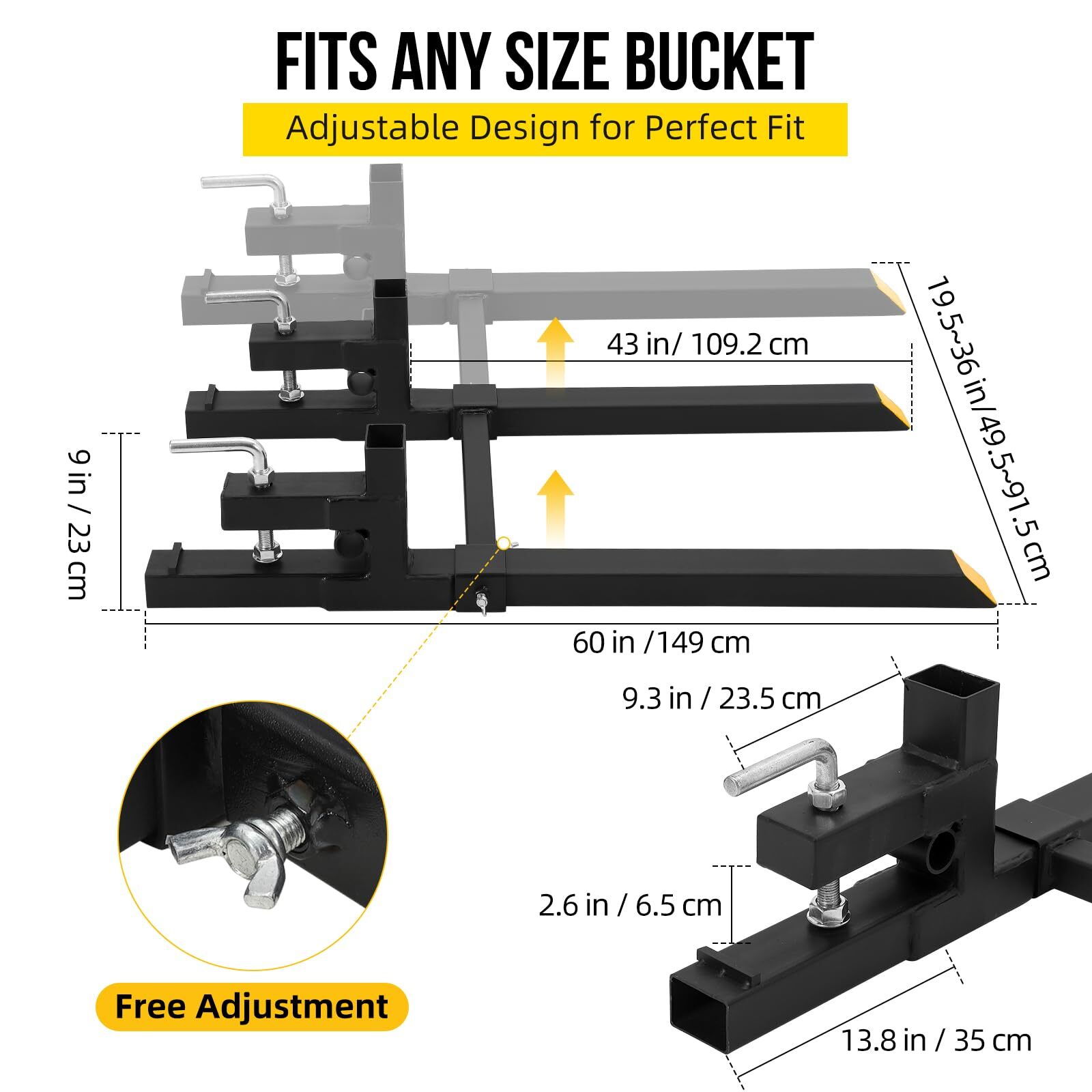 43″/60″ 2000/4000lbs Clamp on Pallet Forks for Bucket Tractor Loader Skid Steer