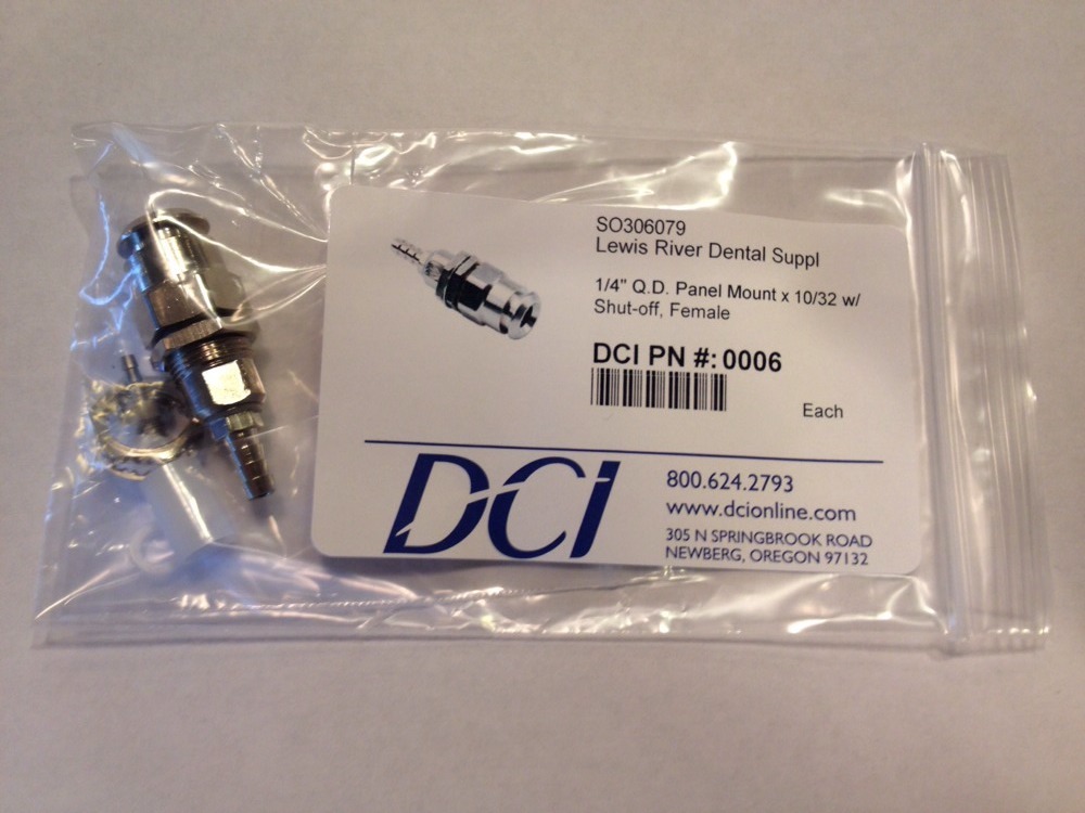 Dental Air And Water Quick Disconnect QD Female Panel Mount w/shut off DCI 0006