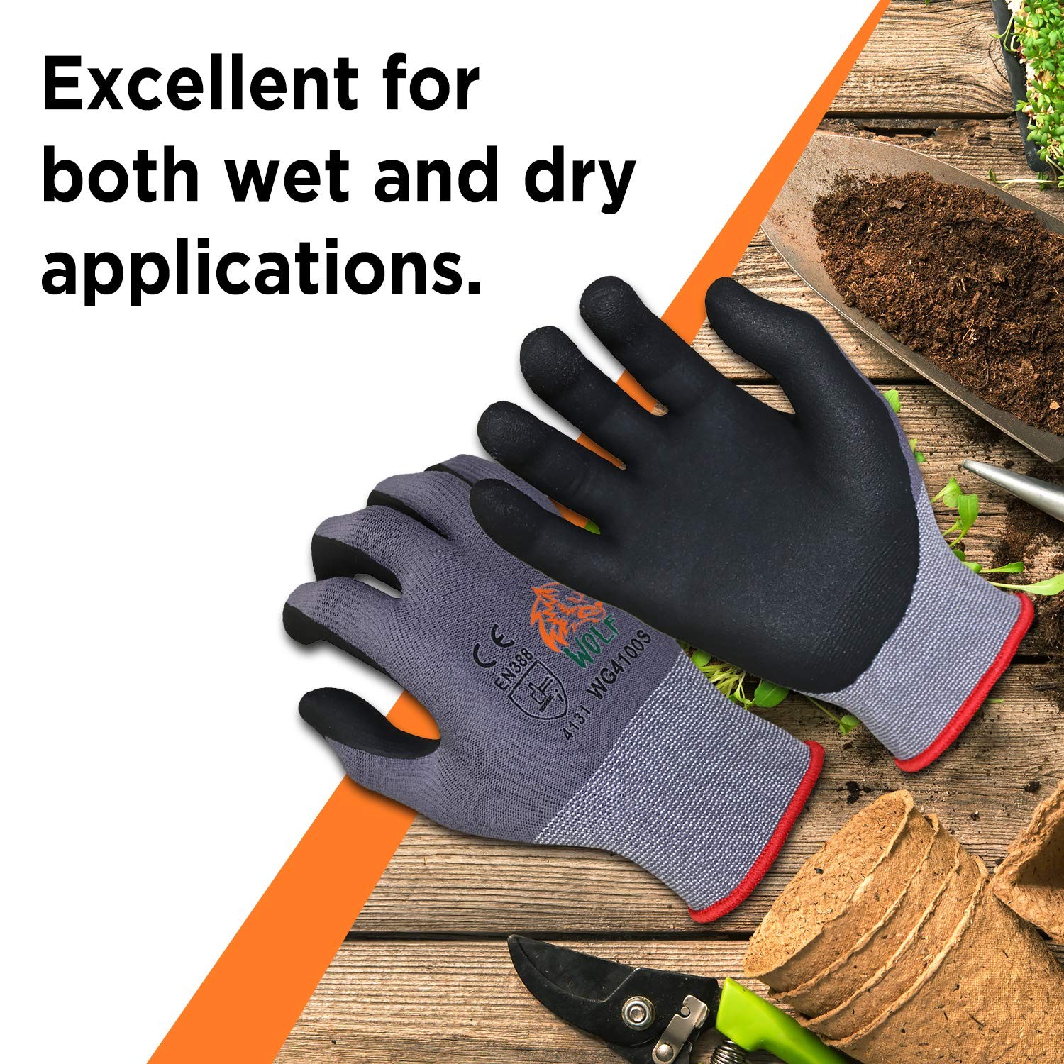 WOLF Ultra-Thin Nitrile Foam Grip Palm Coated Nylon Shell Work Glove, Constru…