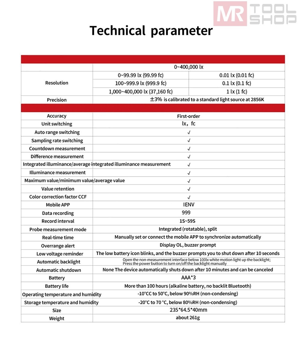 UNI-T UT381A Digital Illuminance Light Meter Bluetooth Luxmeter 400,000lx APP C