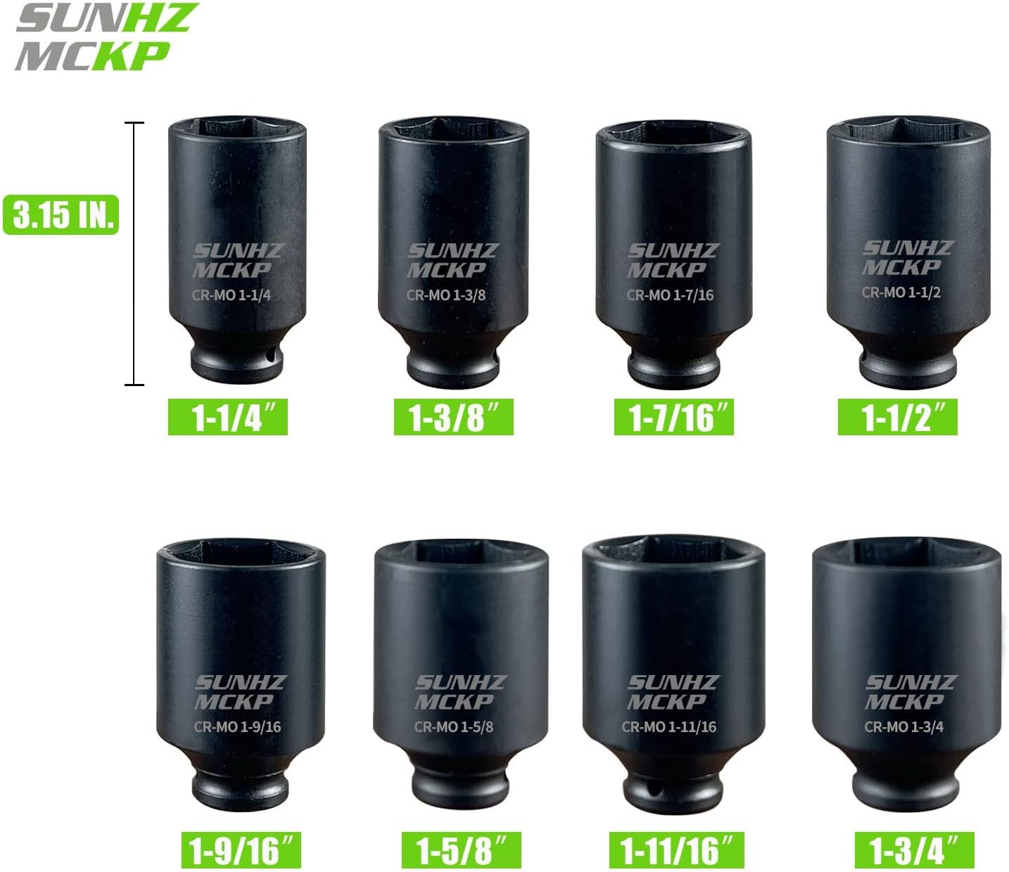 1/2″ Drive Deep 6-Point Impact Socket Set, 8-Piece Standard SAE Spindle Axle Nut