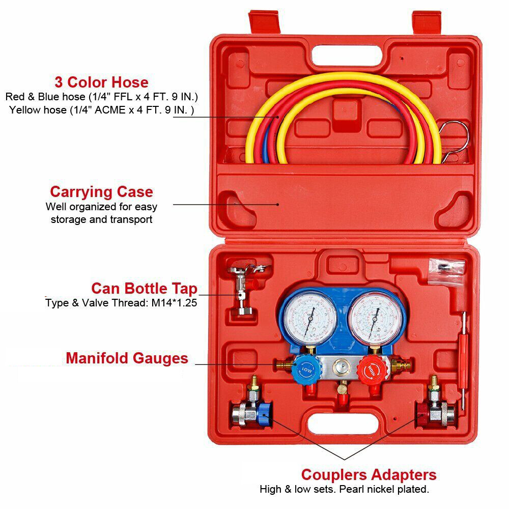 A/C AC Manifold Gauge Set for Car test Kit Manometer Gauge System Refrigeration