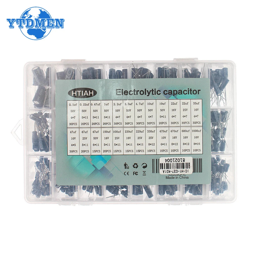 500pcs 24Values Electrolytic Capacitor Kit 0.1uF-1000uF 10V-50V Assorted kit