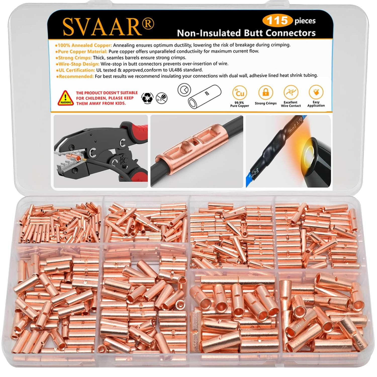 Butt Connectors Kit 132PCS 4/6/8/12-10 Gauge Crimp Butt Splice Wire Connectors N