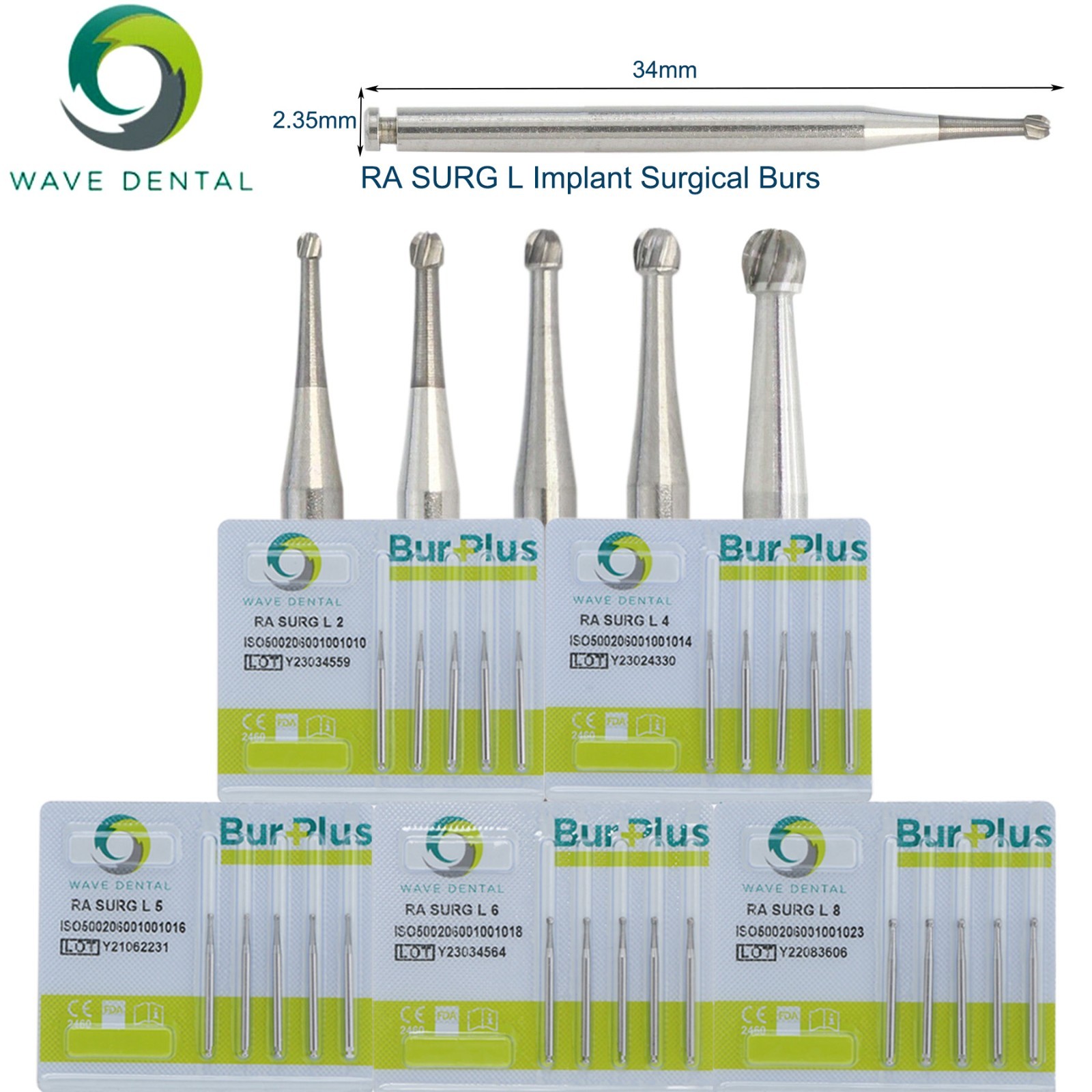 Wave Dental Burs Carbide Surgical Round Latch 26/34mm RA Slow Speed Contra Angle
