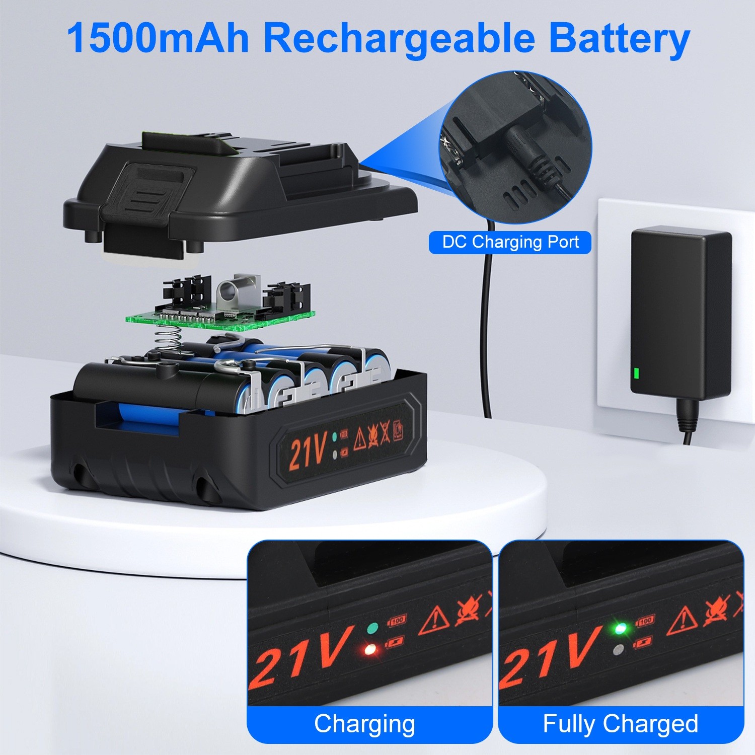 1Pc 140W 150PSI 21V Battery Powered Tire Inflator Cordless Air Inflator Digital