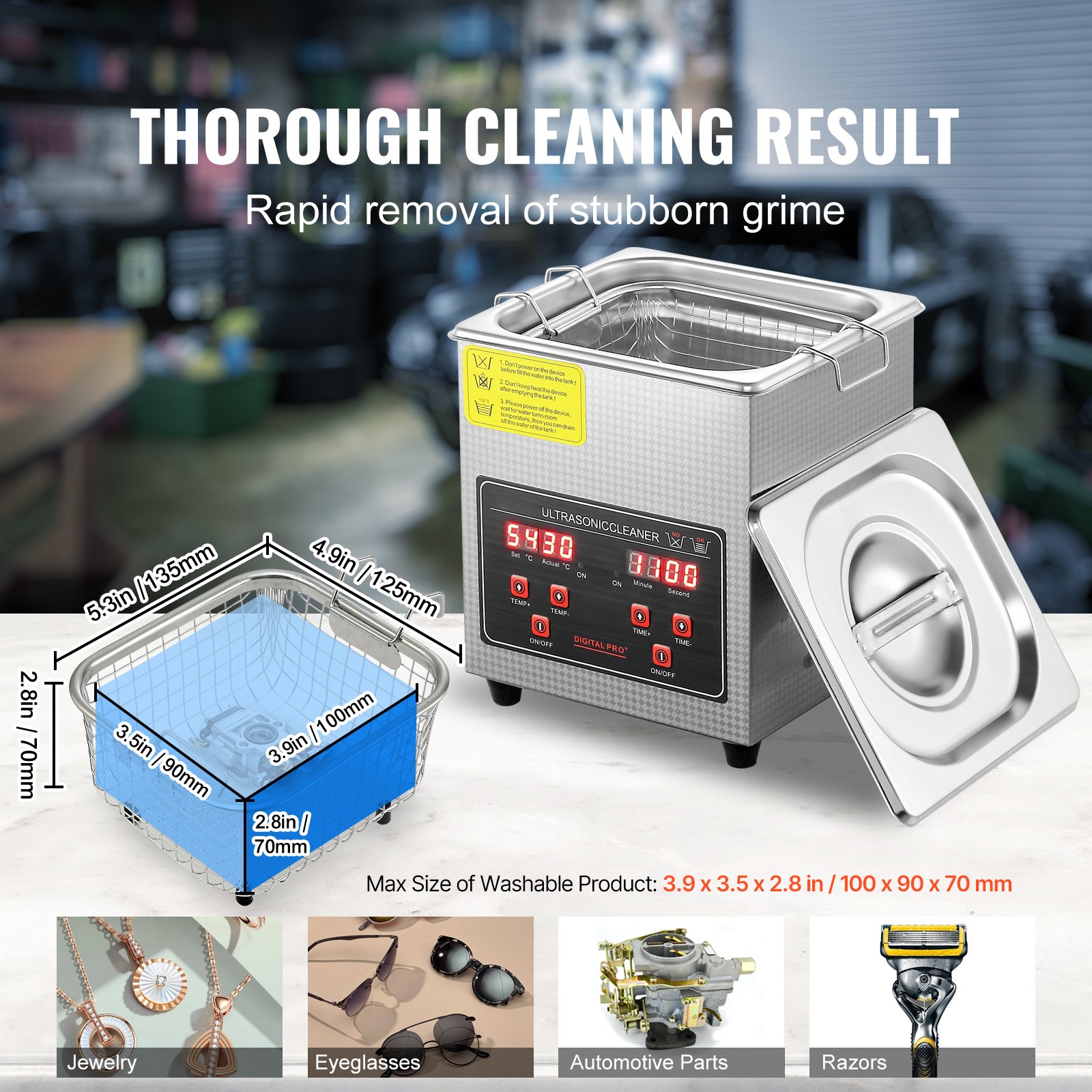 VEVOR 2L Ultrasonic Cleaner with Timer Heating Machine Digital Sonic Cleaner