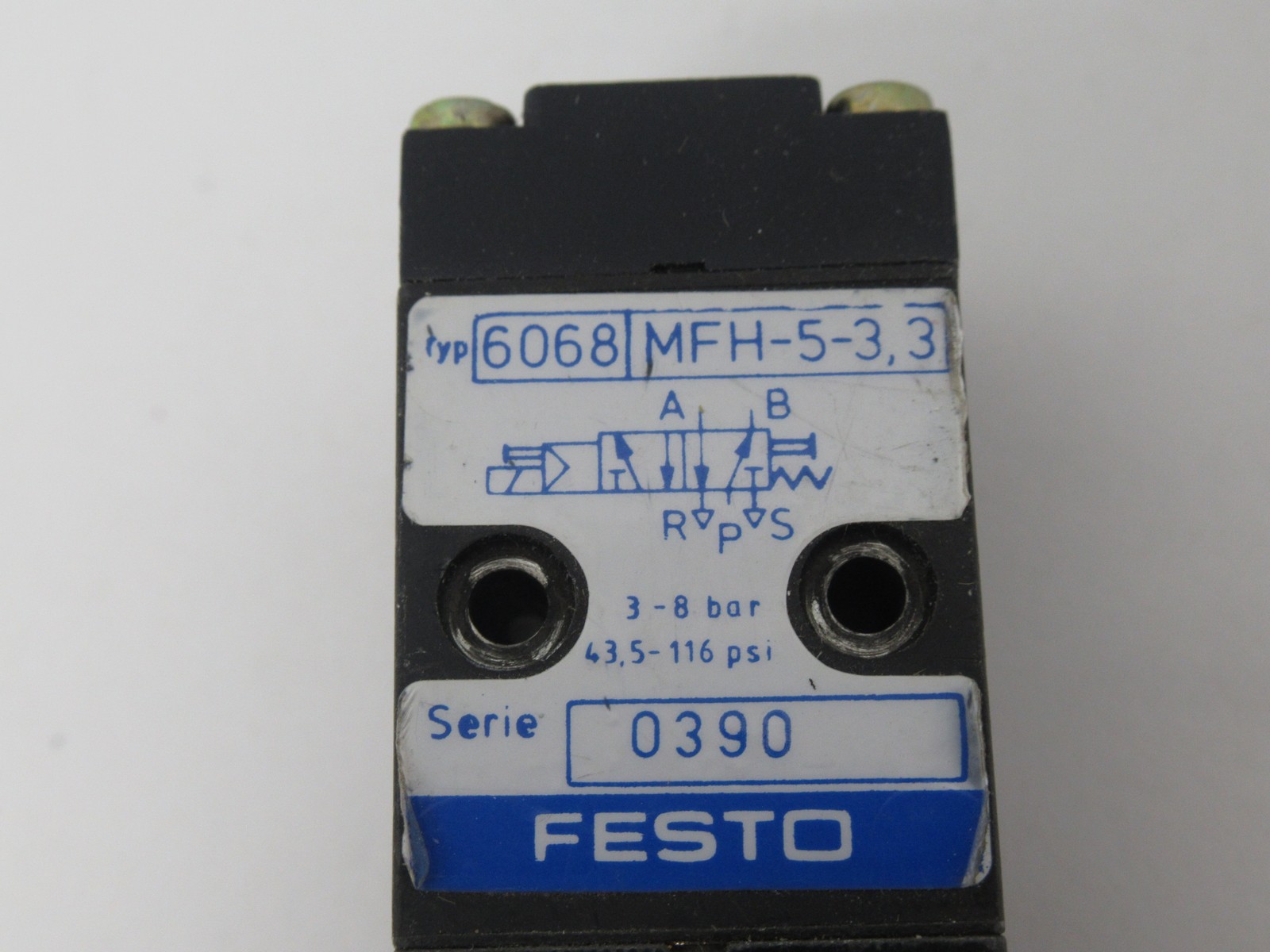 Festo 6068 MFH-5-3.3 Solenoid Valve w/MSFG-24 Coil 24VDC 4.5W 130l/min USED