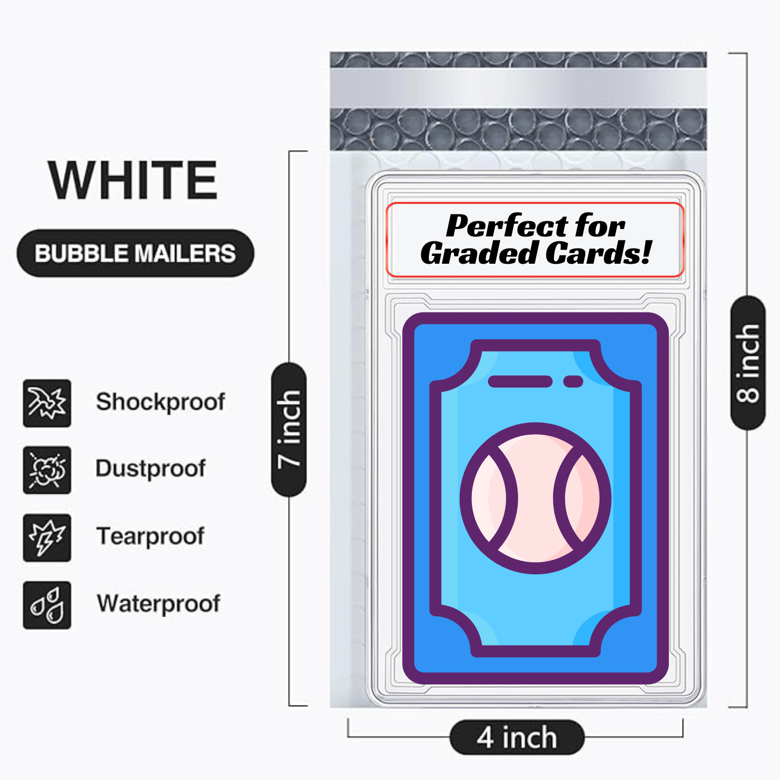 Bubble Mailers TCG Sports Trading Cards 4X8 Poly Padded Envelopes 4″ x 8″ #000