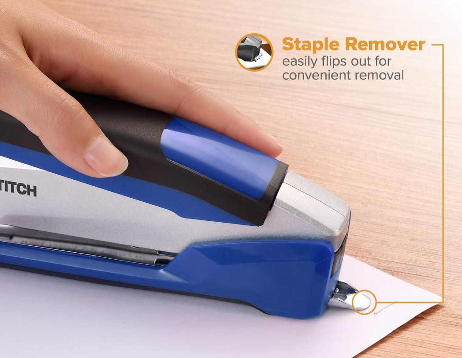 Office Stapler Blue Silver One Finger Heavy Duty Desktop Paper Tacker No Jam