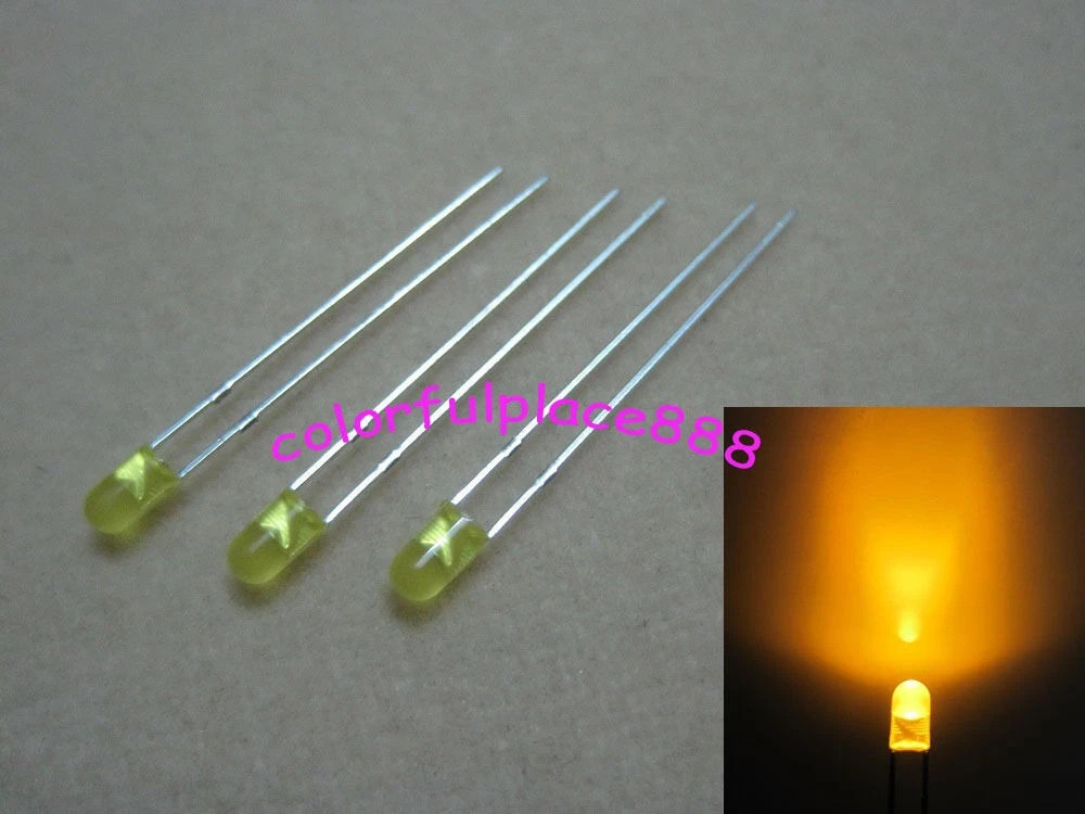20pcs each 3mm Red Yellow Blue Green White Orange Warm Diffused Flangeless LEDs