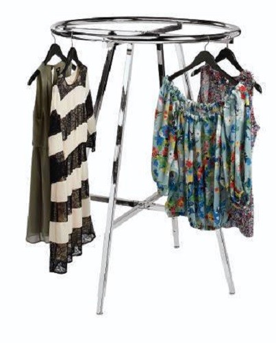 Chrome 36″ Round Clothing Rack Height 48 – 72″ H Leveler Glides Garment