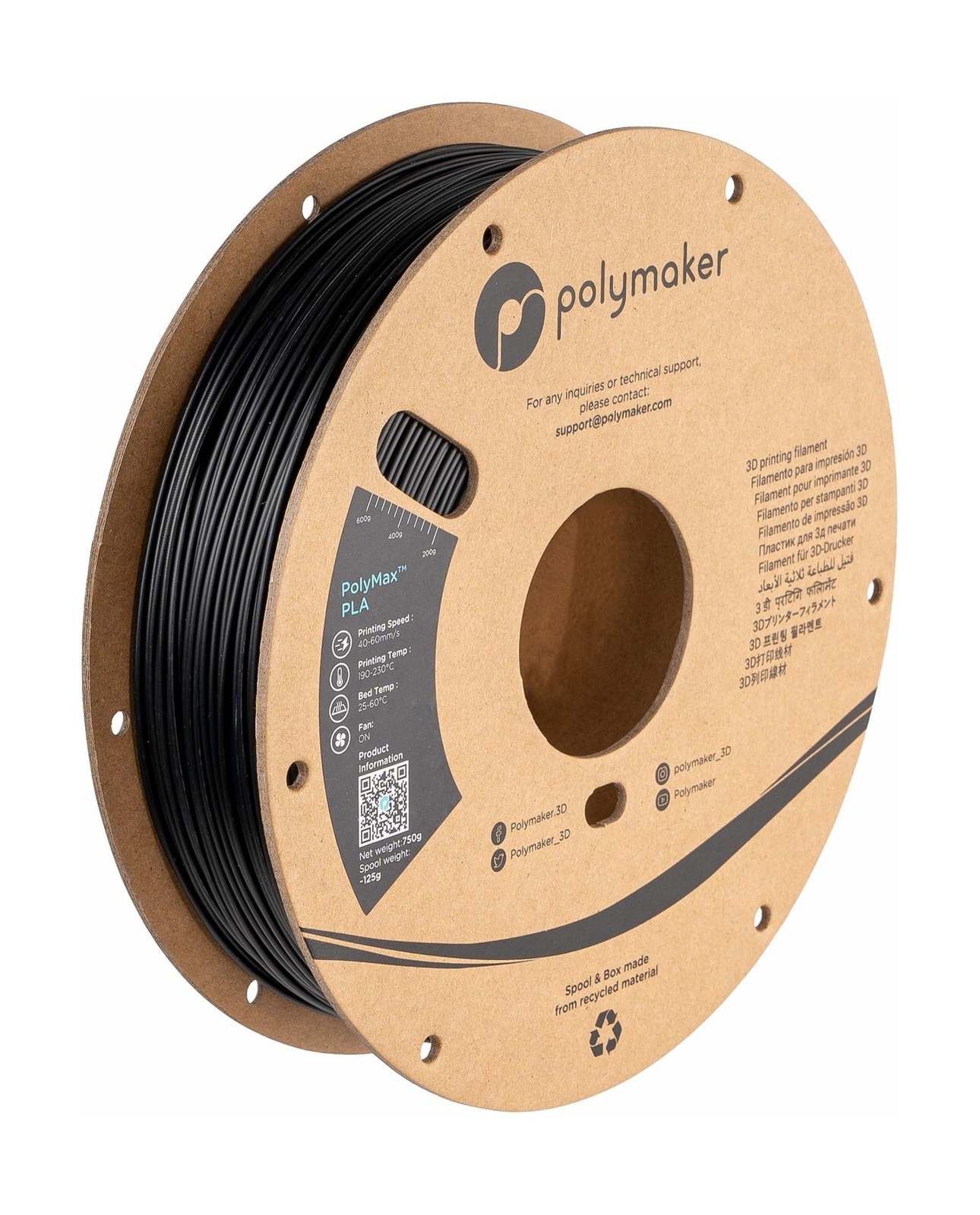 Polymaker Polymax Tough PLA 3D Printer Filament 1.75mm 0.75kg Black, PolyMax …
