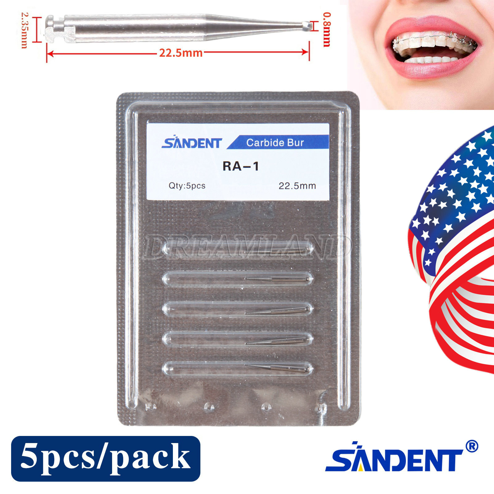 RA #1-8 Regular Round Carbide Burs for Slow Speed Latch Type RA1-RA8 Dental