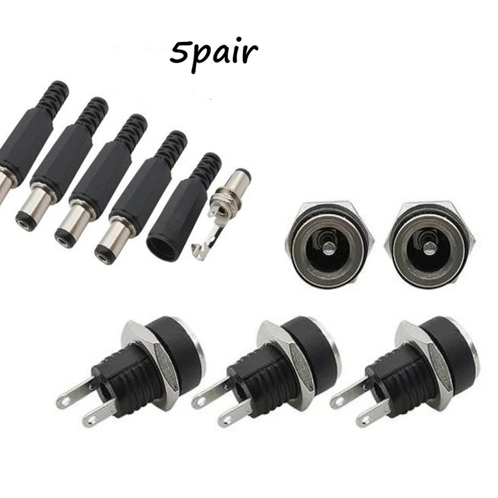 5 Pair DC 12V Panel Mount Power Jack Plug Male Female Barrel Connector Set