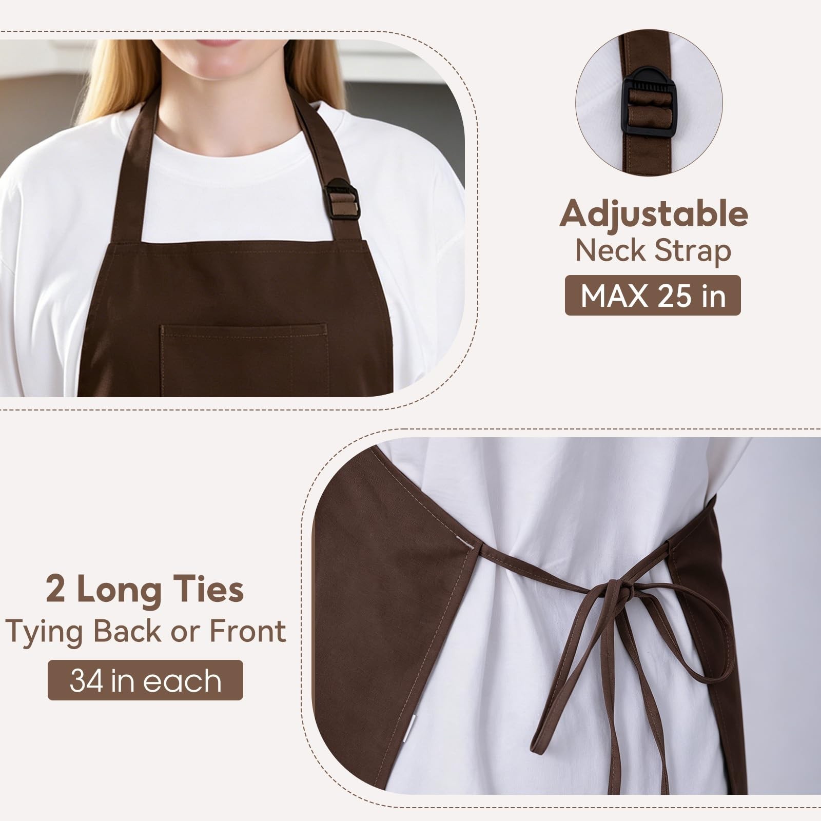 Kitchen Apron, Chef Aprons for Men Women with 5 Pockets, Adjustable Bib Baris…