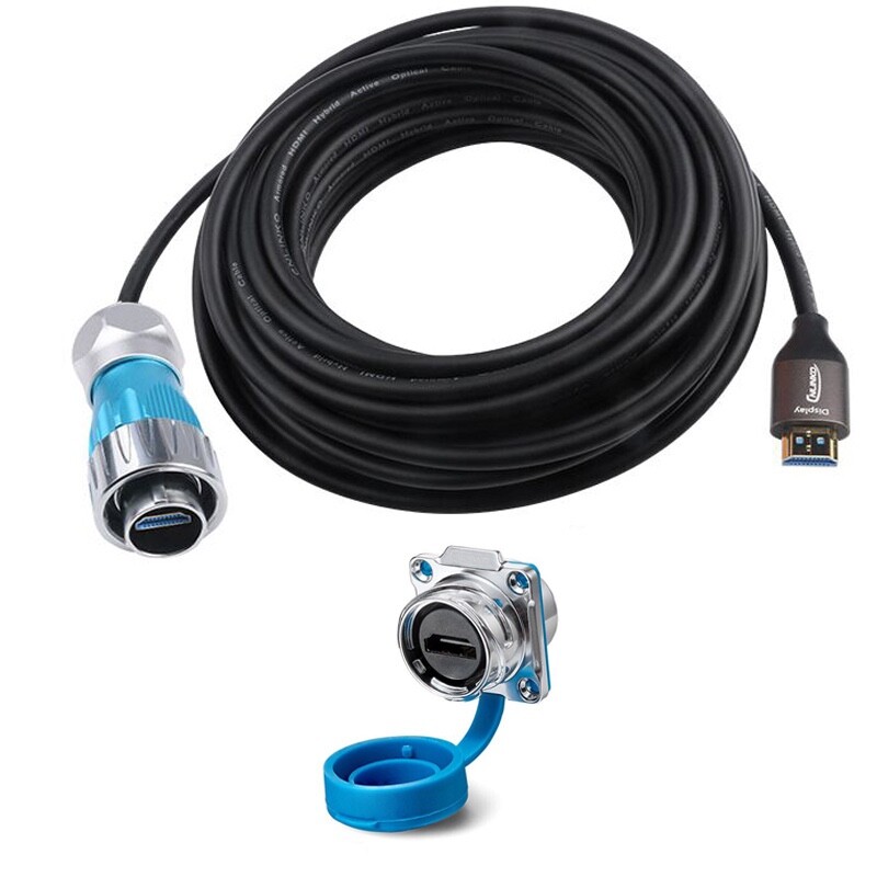 HDMI 2.0 Male Plug & Female Socket Connector w/ 40″ Cable Waterproof IP67 Metal