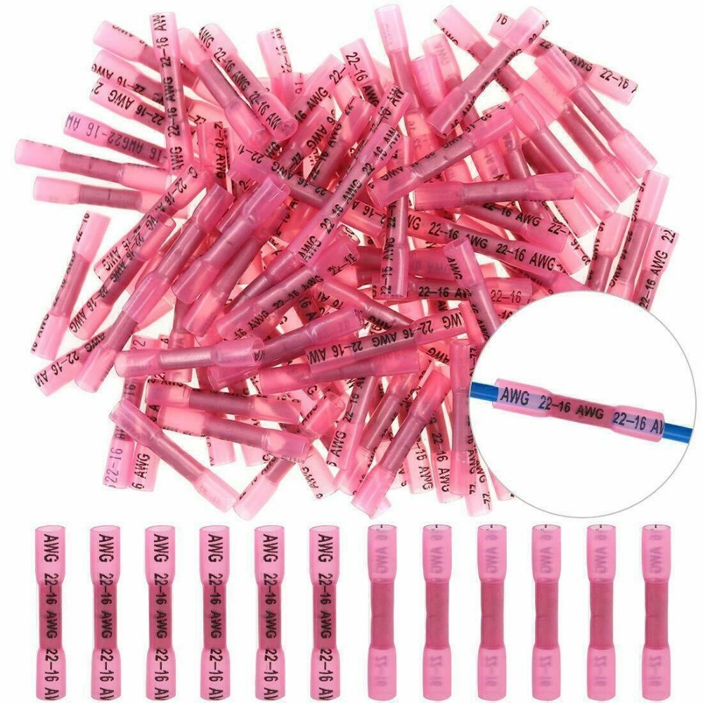 200PCS Heat Shrink But Connector Waterproof Electrical Wire Marine Butt Splice