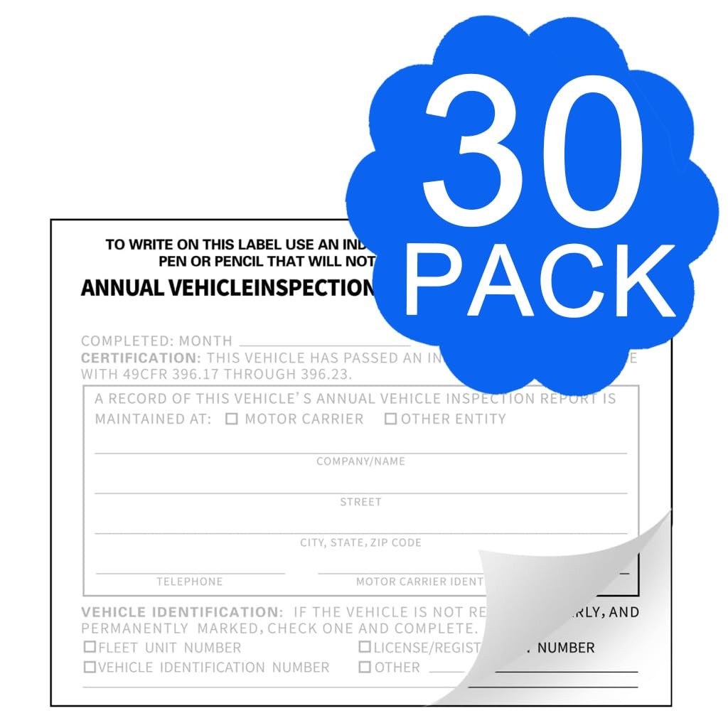 Annual Vehicle Inspection Report Form 30pk 3Ply Carbonless,Adhesive Vinyl Lab…