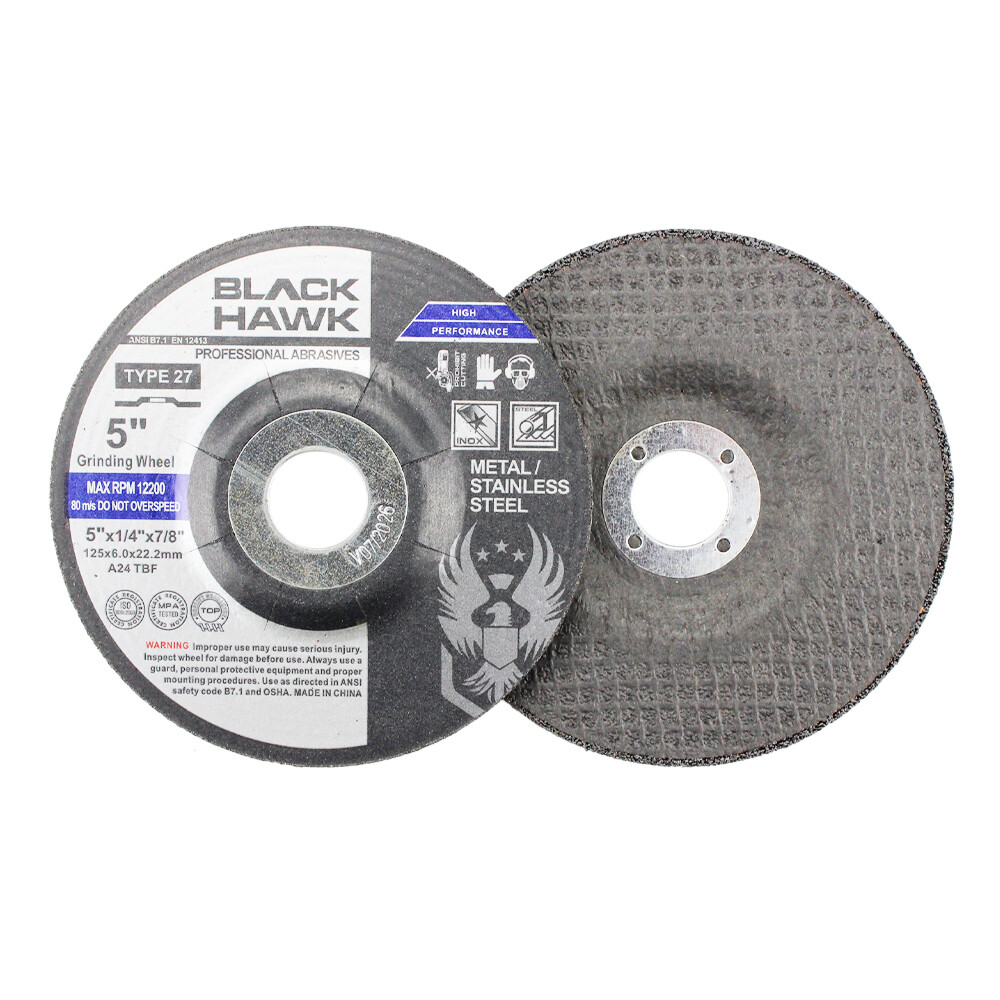 50 Pack – 5″ x 1/4″ x 7/8″ Black Hawk Grinding Wheels T27 Discs for Metal
