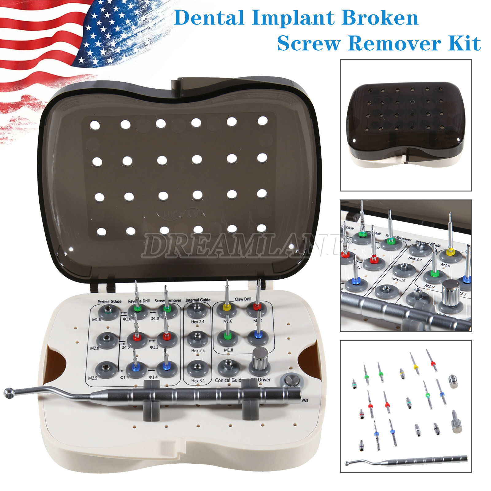 Dental Implant Broken Fractured Screw Removal Kit Drill Guide Remover USA
