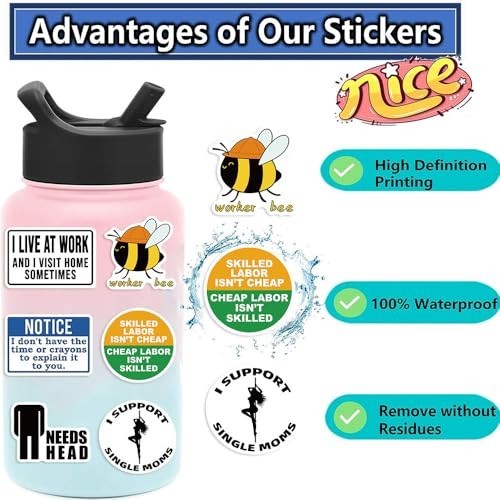 100pcs Funny Hard Hat Stickers (Dirty) for Adult Tool Box, Helmet, Black