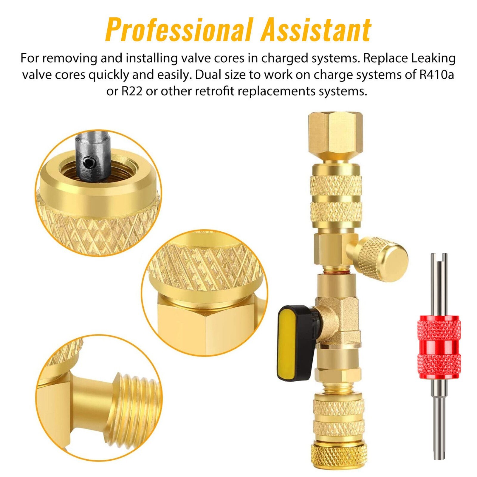 HVAC Tool AC Schrader Valve Core Remover Dual Size 5/16″&1/4″ Port Installer