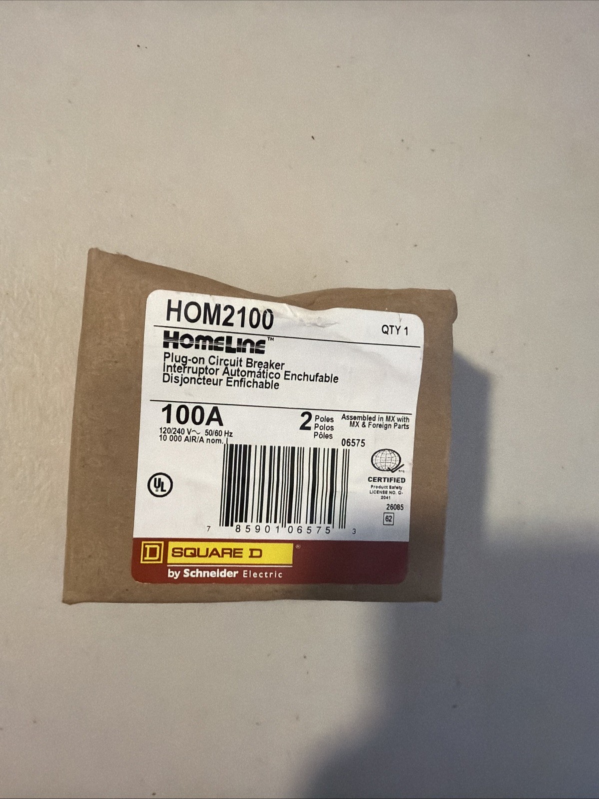 Square D HOM2100 2 Pole 100 Amp 240V Plug-in Circuit Breaker New In Box