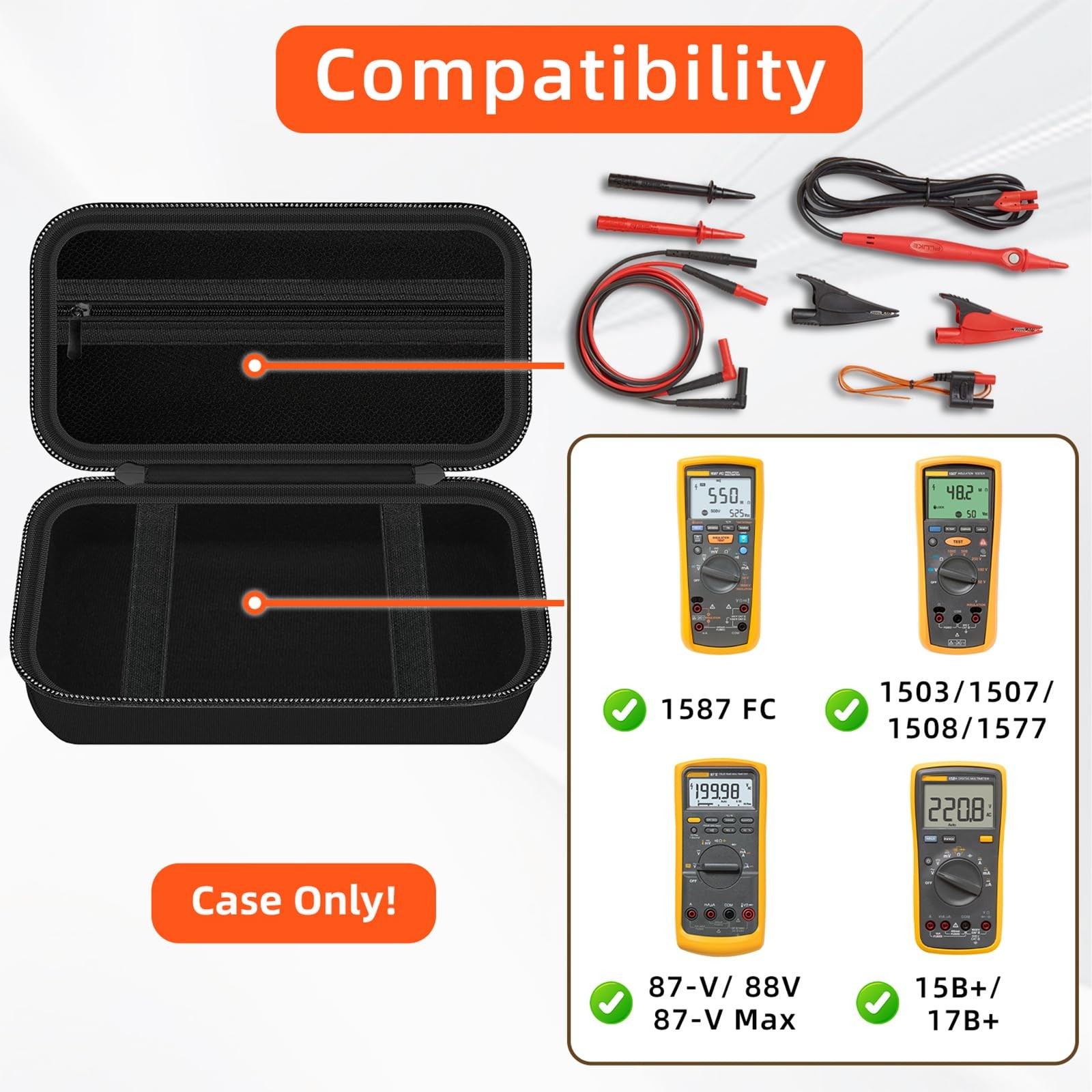 Carrying Case for Fluke1587 FC/ 87V/ 87V Max/ 88V/ 15B+/ 17B+/ 1503/1507/1508…