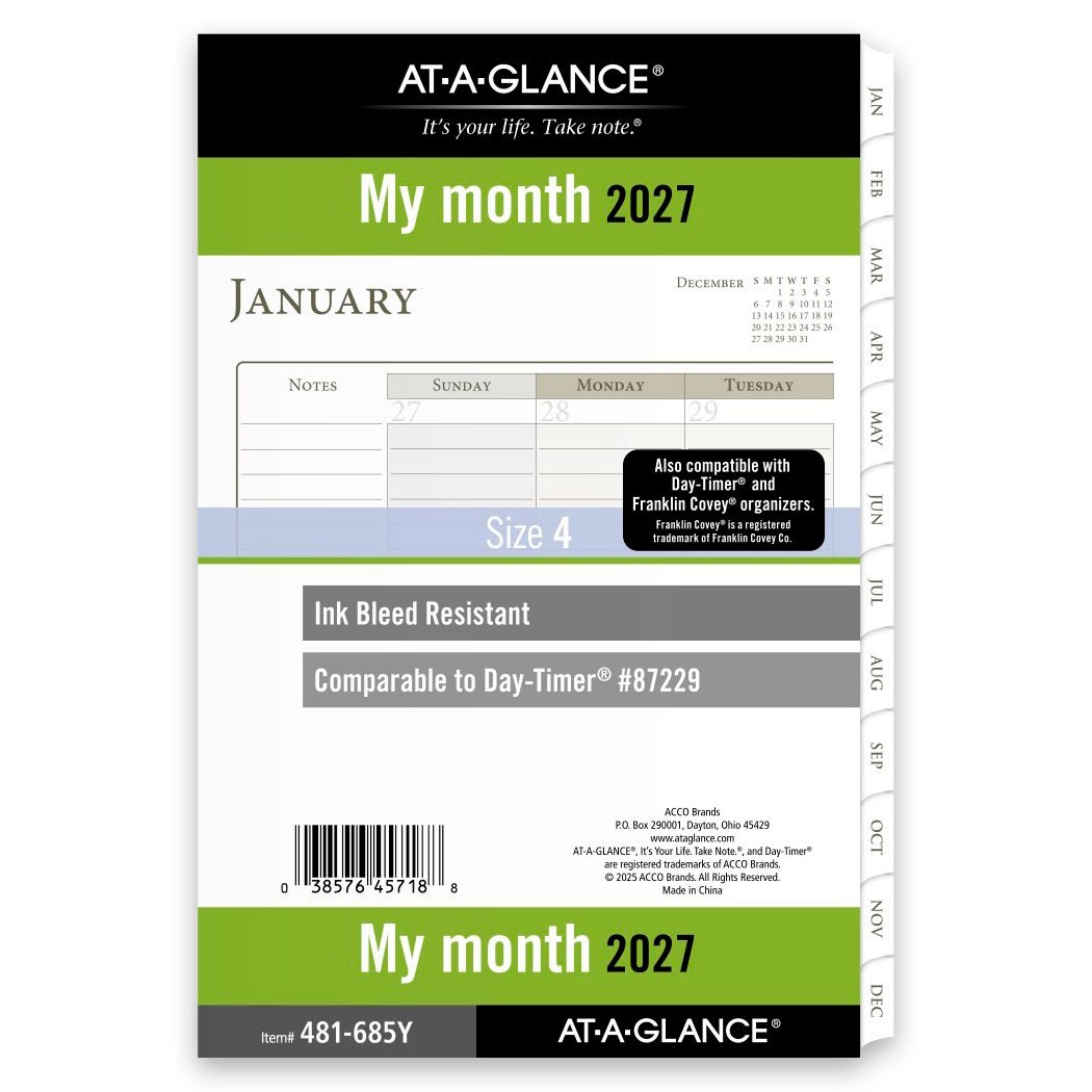 At-A-Glance 2027 481-685Y Monthly Planner Refill, Size 4, 5-1/2 x 8-1/2″