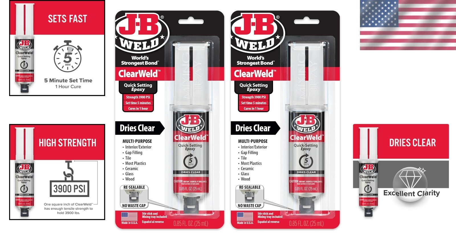 Quick-Drying Clear Epoxy Syringe, 3900 PSI Strength – 2 Pack for DIY Projects