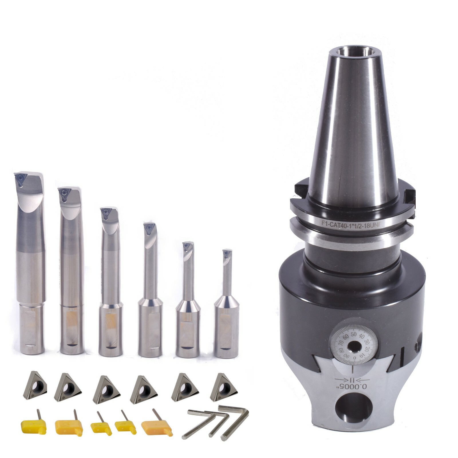 NEW CAT4 3INCH BORING HEAD SET WITH 6 INDEXABLE BORING BAR AND 6 CARBIDE INSERTS